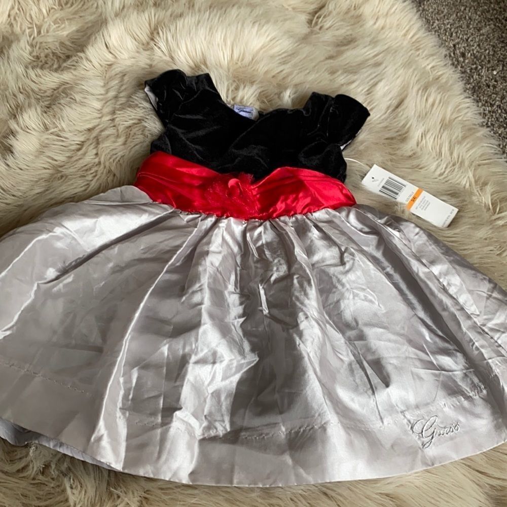 Guess Girls Holiday Dress Black Velvet Red 4T